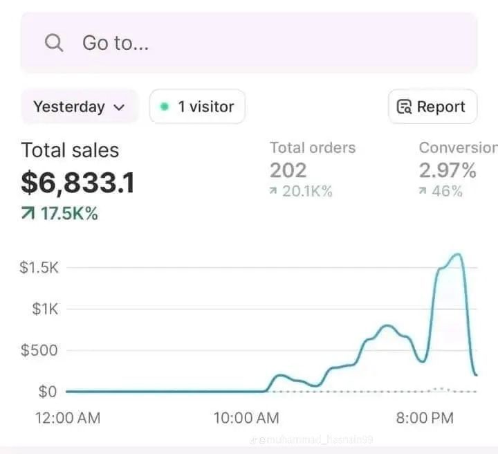 Shopify dashboard result for Olivia M.